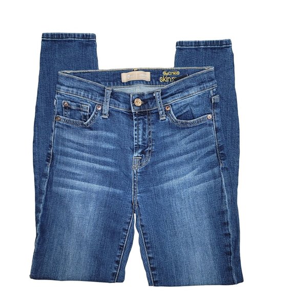7 for all mankind the ankle skinny b(air) denim blue jeans high rise size 26 - Picture 4 of 8